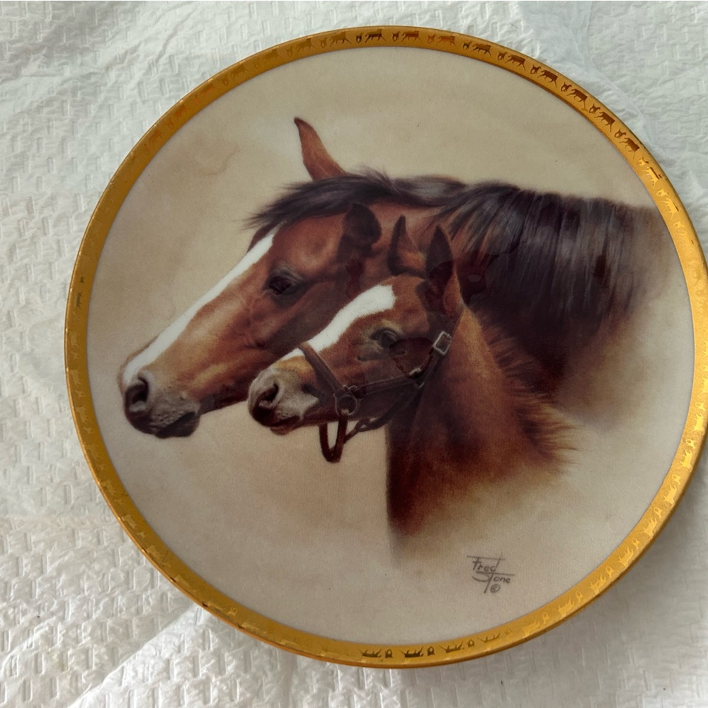 Tranquillity by Fred Stone horse plate with 24 karat gold trim